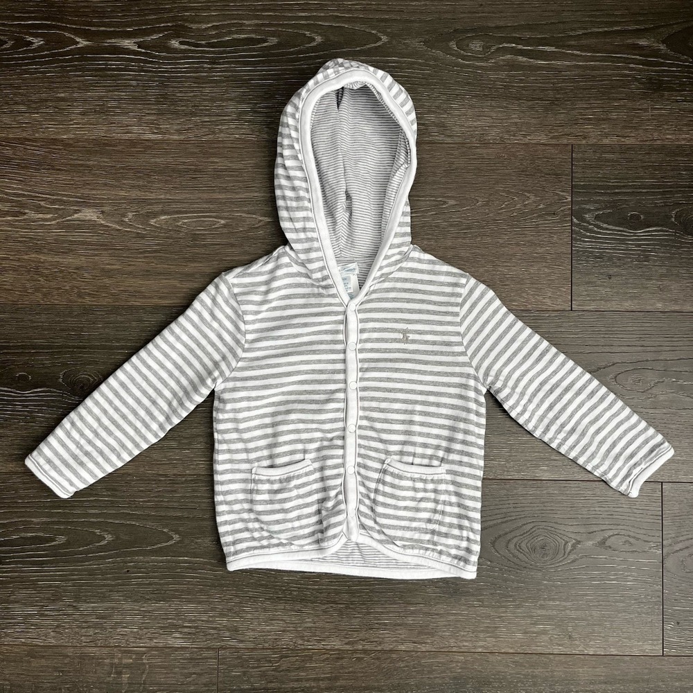 Polo Ralph Lauren Baby Hooded Reversible Cardigan 24 Months Gray White‎ Striped